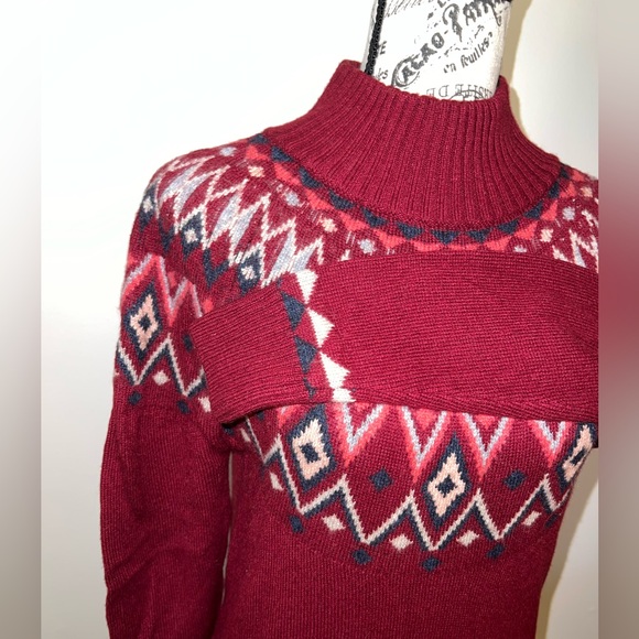 Sherpa Adventure Gear Fair Isle Turtleneck Sweater/Red Nordic Knit/Size Small - Picture 4 of 13